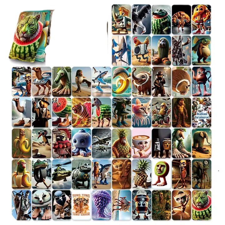 Комплект от 100 карти Brain Rot, тунг тунг сахур, балерина капучино, тралалело и другите герои, мистерибокс, BimBimBo