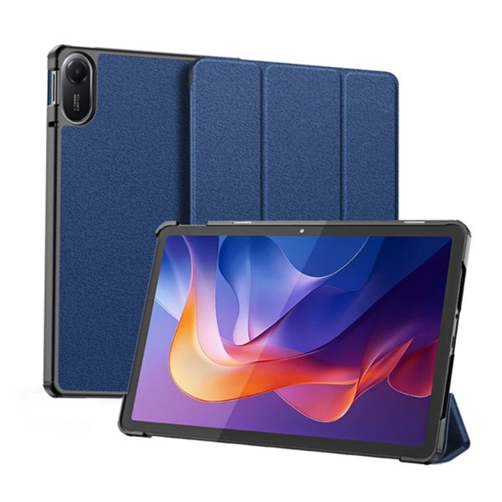Dux ducis domo tabletvédő álló, bőr hatású, aktív flip, oldalra nyíló, trifold, asztali tartó, ceruza tartó, sötétkék, kompatibilis: Xiaomi Redmi Pad 2