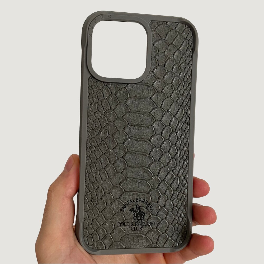 Husă Din Piele, Santa Barbara Polo & Racquet Club, Pentru Cu iPhone 16 Pro Max, Gri, Magsafe, Textură Premium, Protecție Ecran, Colțuri Întărite, Logo Elegant, Butoane Responsive, Lux
