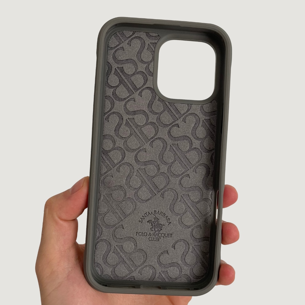 Husă Din Piele, Santa Barbara Polo & Racquet Club, Pentru Cu iPhone 16 Pro Max, Gri, Magsafe, Textură Premium, Protecție Ecran, Colțuri Întărite, Logo Elegant, Butoane Responsive, Lux