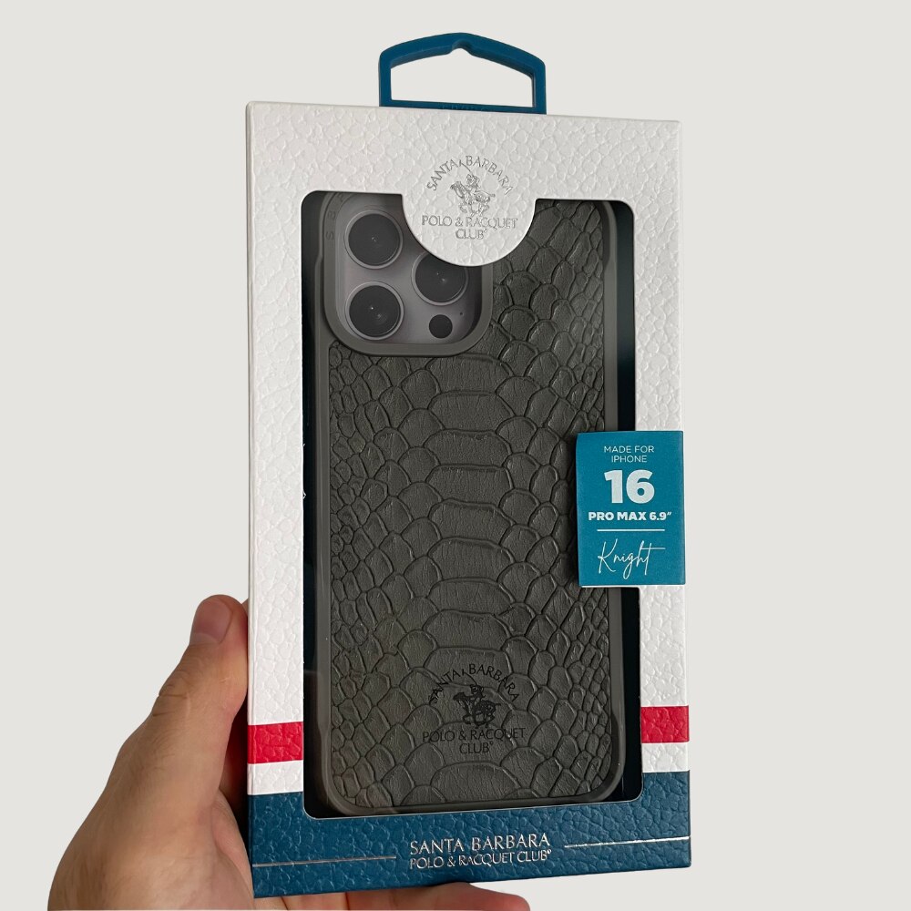 Husă Din Piele, Santa Barbara Polo & Racquet Club, Pentru Cu iPhone 16 Pro Max, Gri, Magsafe, Textură Premium, Protecție Ecran, Colțuri Întărite, Logo Elegant, Butoane Responsive, Lux