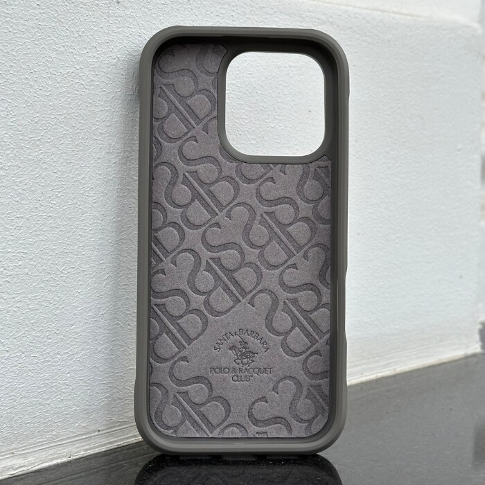Husă Din Piele, Santa Barbara Polo & Racquet Club, Pentru Cu iPhone 16 Pro Max, Gri, Magsafe, Textură Premium, Protecție Ecran, Colțuri Întărite, Logo Elegant, Butoane Responsive, Lux