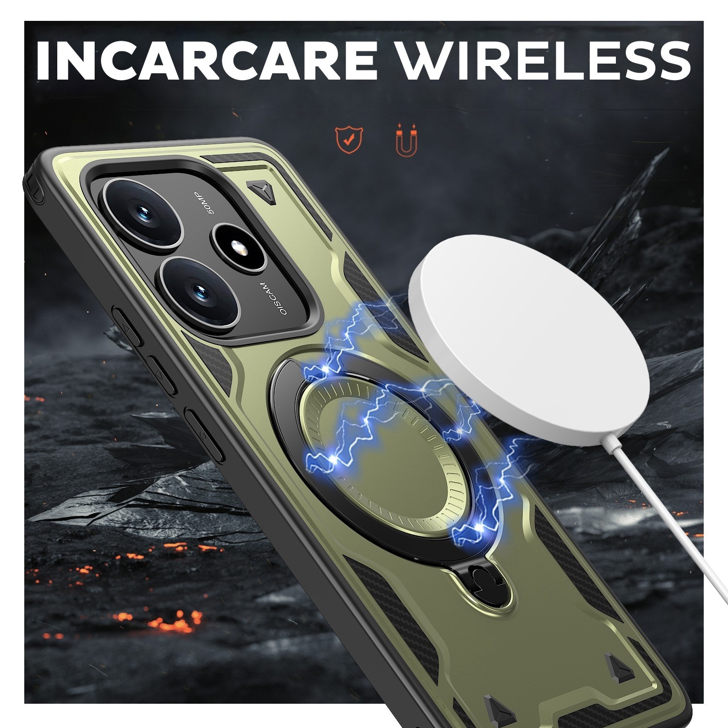 Husa pentru Xiaomi Redmi Note 14 4G Daden® Hybrid Armor, MagRing, Antisoc, MagSafe, Inel rotativ, Calitate Premium, Verde