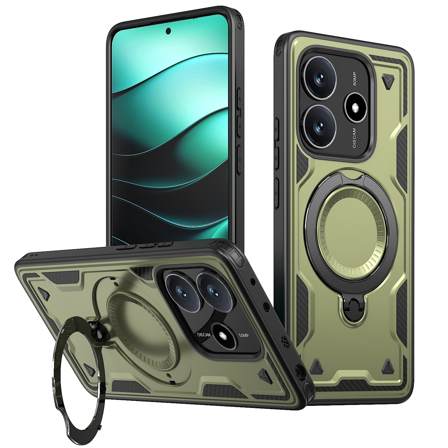 Husa pentru Xiaomi Redmi Note 14 4G Daden® Hybrid Armor, MagRing, Antisoc, MagSafe, Inel rotativ, Calitate Premium, Verde