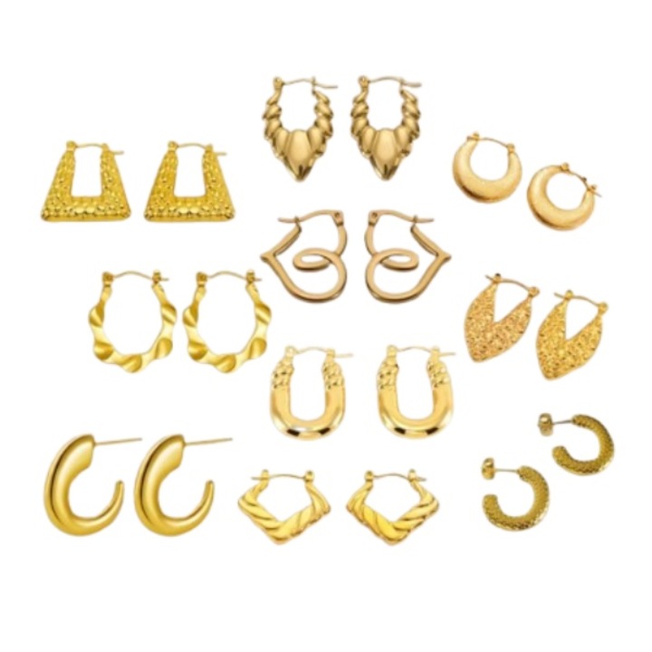 20 Pieces Vintage Simple Stainless Steel Earrings Set for Women - Gold Heart, Star, Geometric & Floral Designs, Everyday Party Jewelry, Durable & Tarnish Resistant