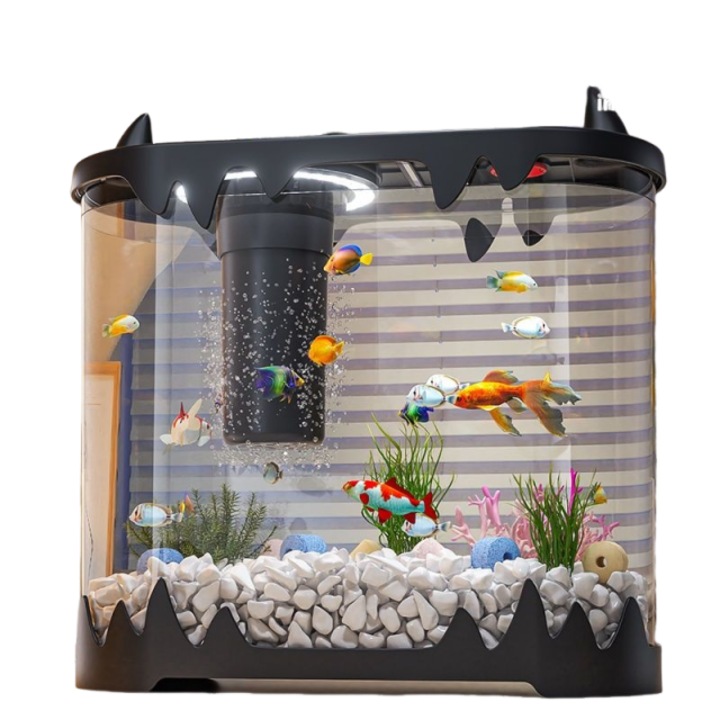 Acvariu acrilic, cu sistem de filtru si pompa, LED, 32 x 14,4 x 25,2 cm, negru