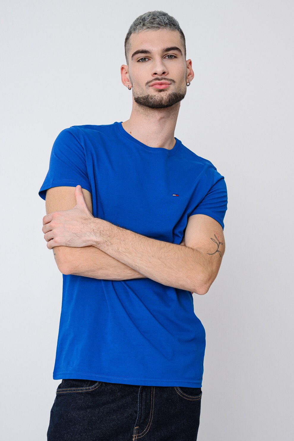 Tommy Jeans, Tricou slim fit de bumbac, Albastru, XL