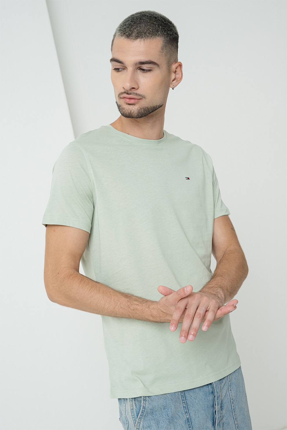 Tommy Jeans, Tricou slim fit de bumbac, Verde pal, 2XL