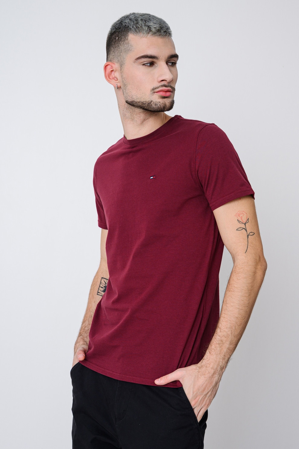 Tommy Jeans, Tricou slim fit de bumbac, Rosu stins, 2XL