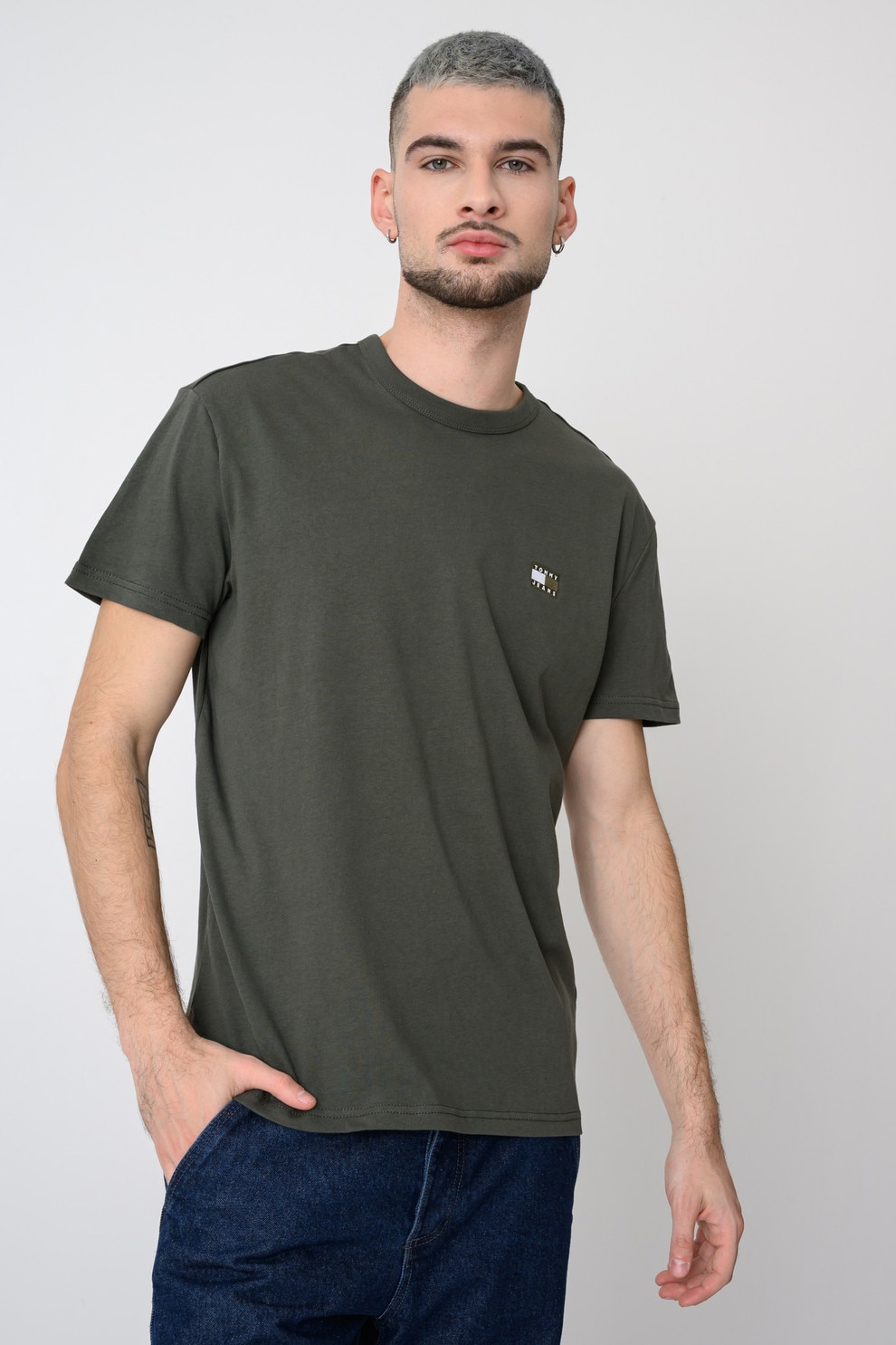 Tommy Jeans, Tricou regular fit de bumbac cu logo discret, Verde, M