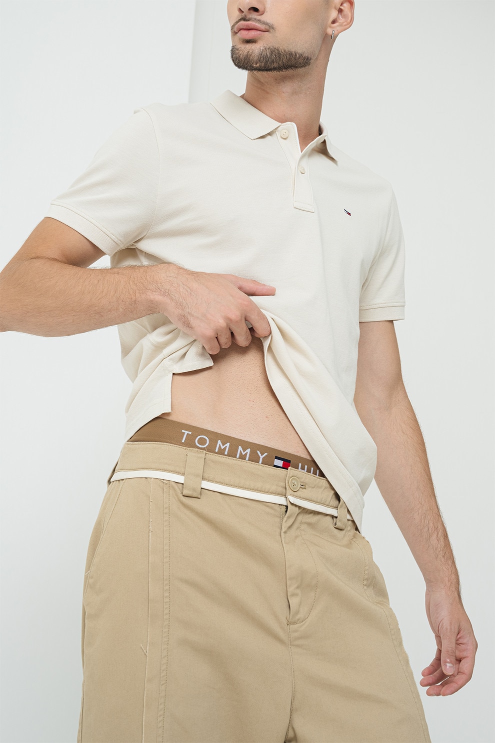 Tommy Jeans, Tricou polo slim fit de bumbac, Bej deschis, 2XL