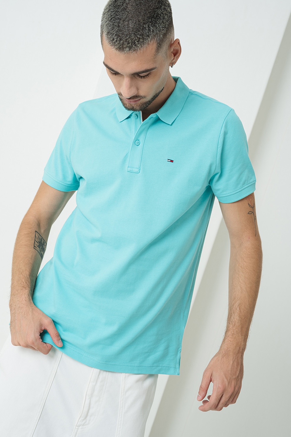 Tommy Jeans, Tricou polo slim fit de bumbac, Albastru aquamarin, 2XL