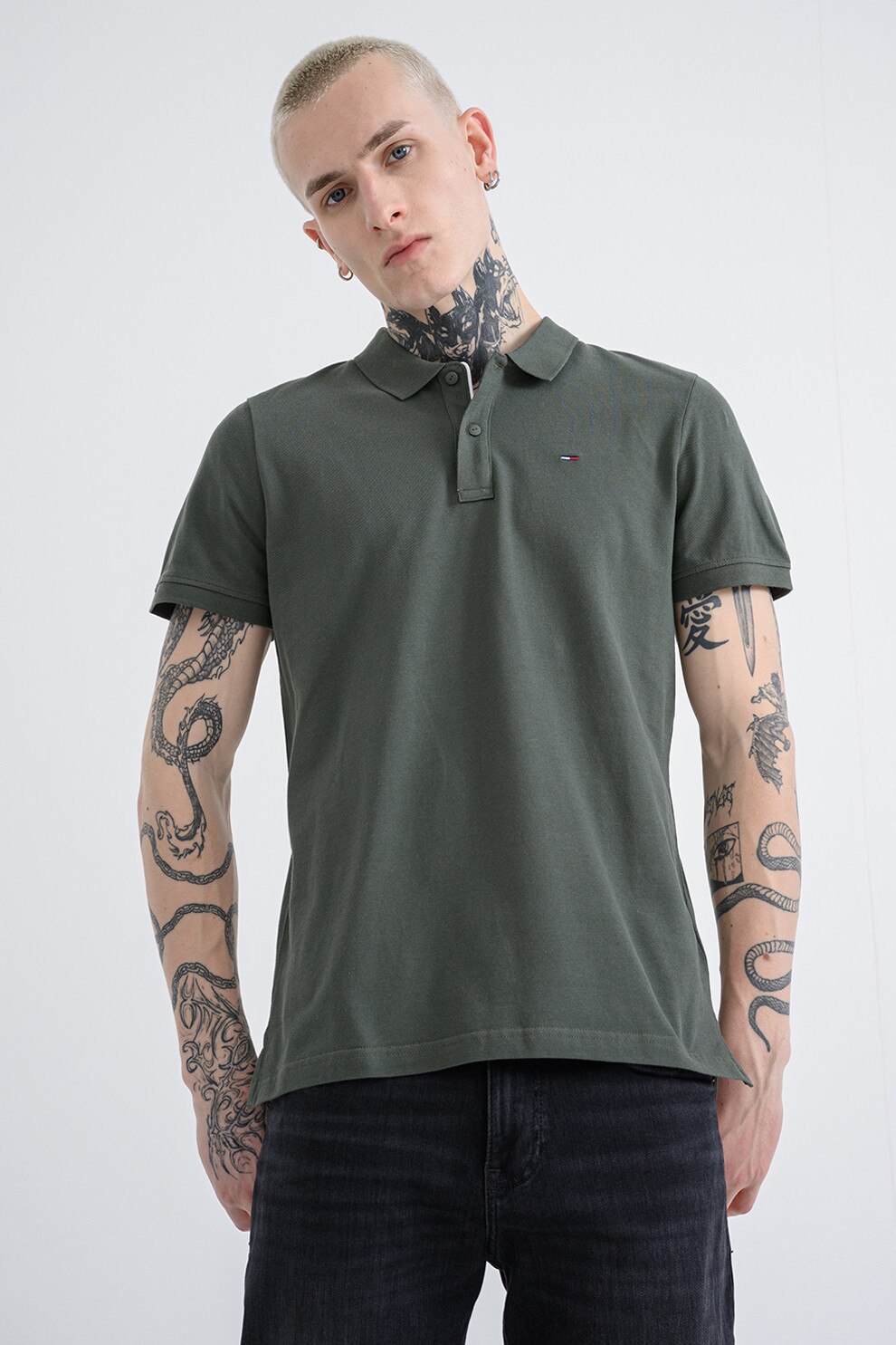 Tommy Jeans, Tricou polo din bumbac cu logo, Verde persan, XL