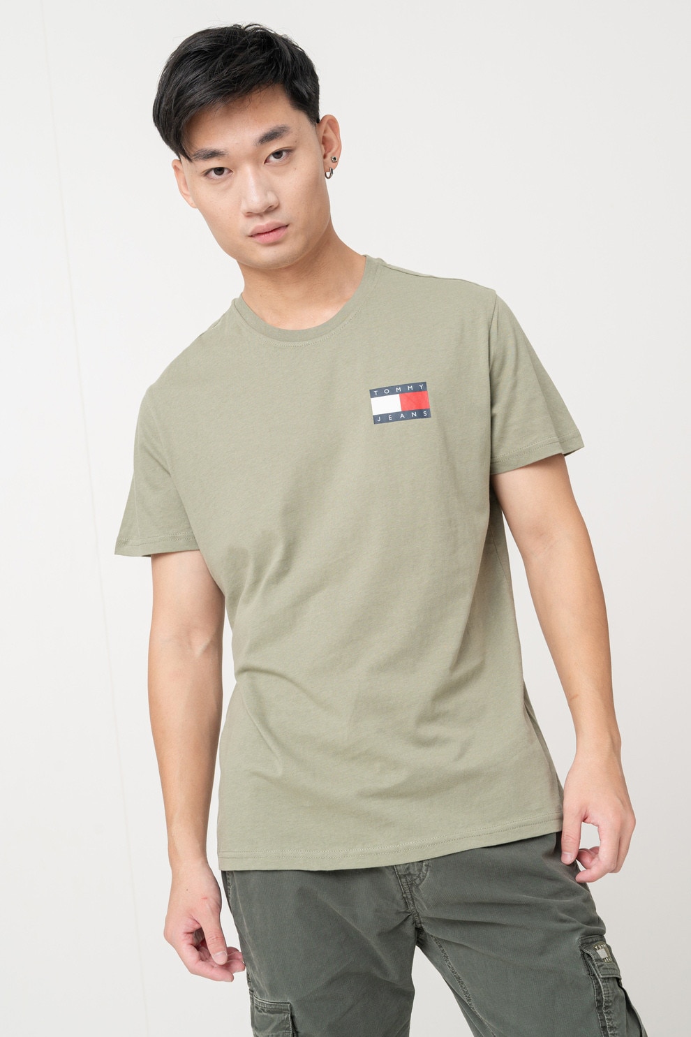 Tommy Jeans, Tricou slim fit cu imprimeu logo, Kaki, L