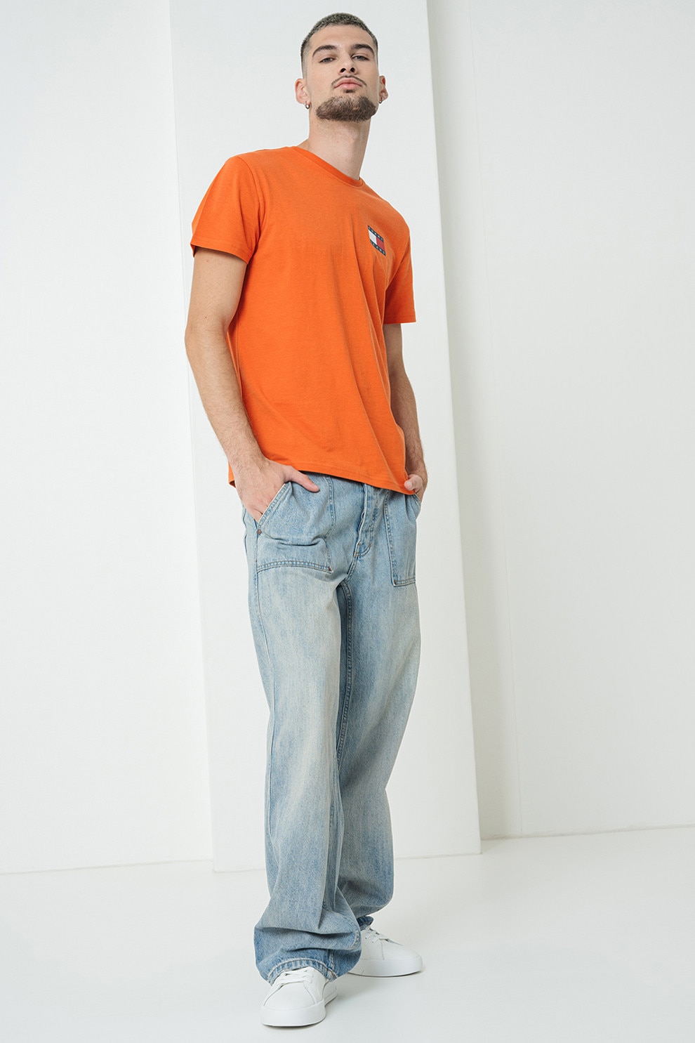 Tommy Jeans, Tricou slim fit cu imprimeu logo, Portocaliu inchis, XL