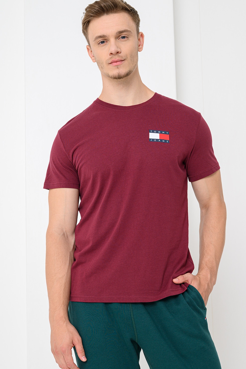 Tommy Jeans, Tricou slim fit cu imprimeu logo, Visiniu, M