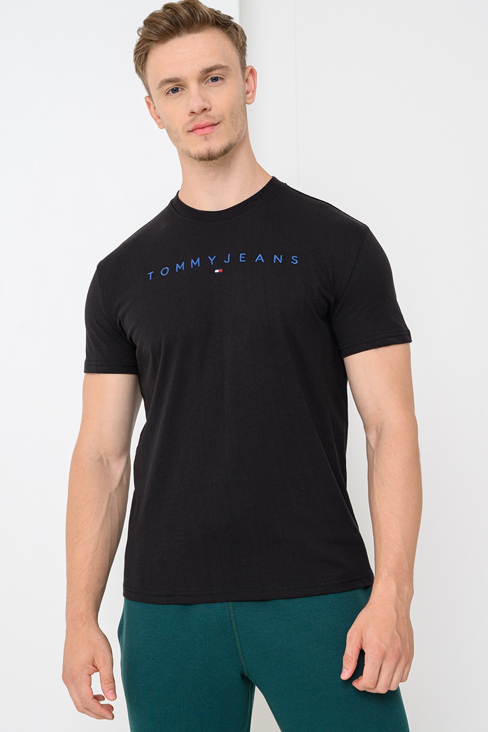 Tommy Jeans, Tricou de bumbac cu logo brodat, Negru, XL