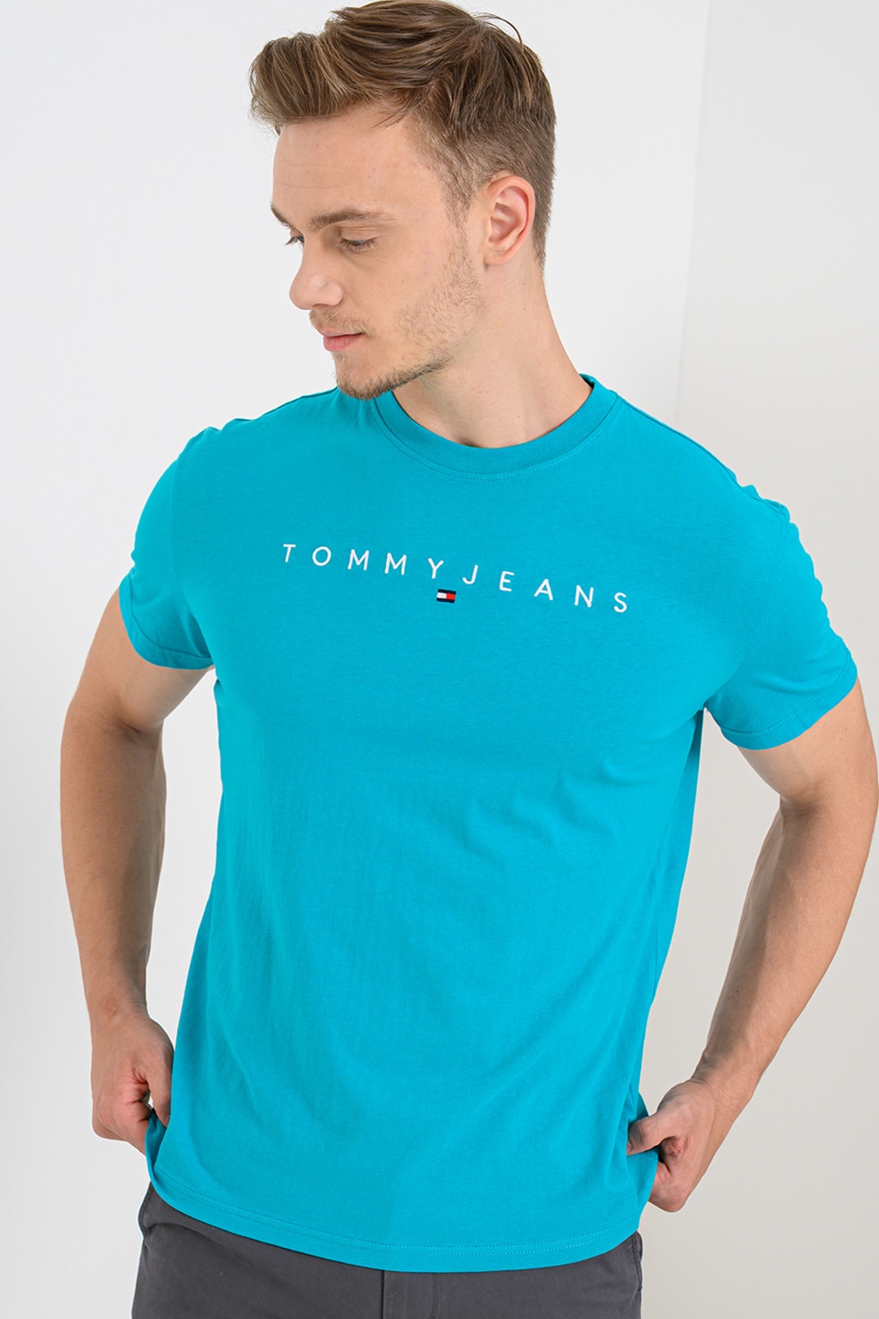 Tommy Jeans, Tricou de bumbac cu logo brodat, Albastru, L