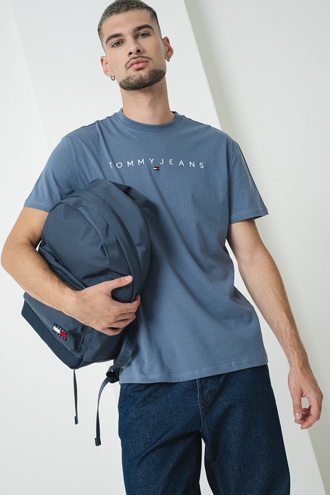 Tommy Jeans, Tricou de bumbac cu logo brodat, Albastru prafuit