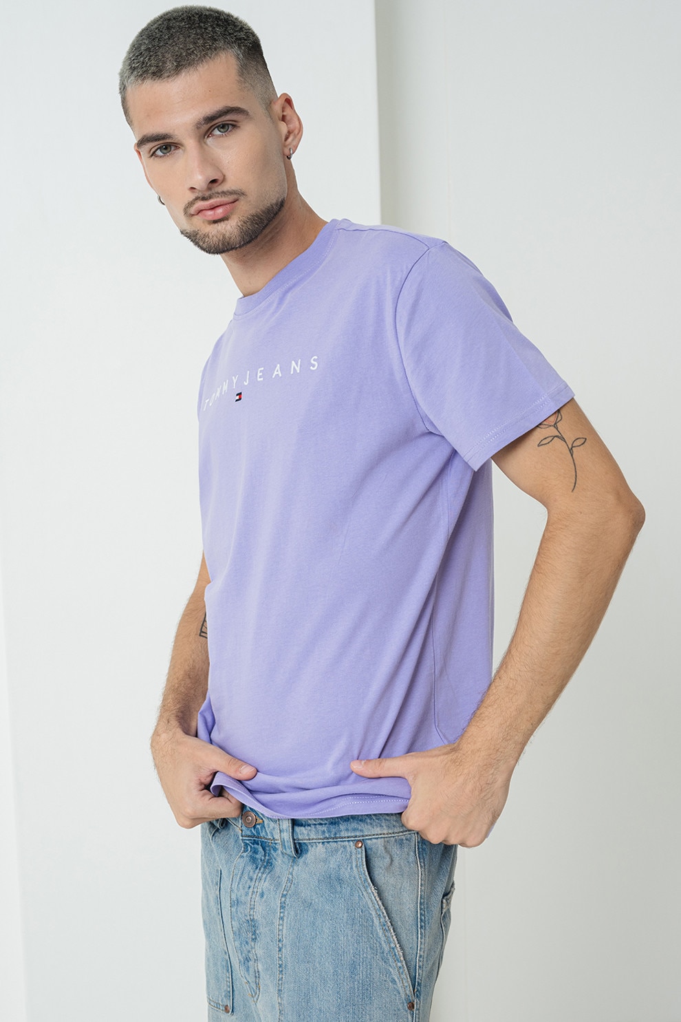Tommy Jeans, Tricou de bumbac cu logo brodat, Lila, 2XL