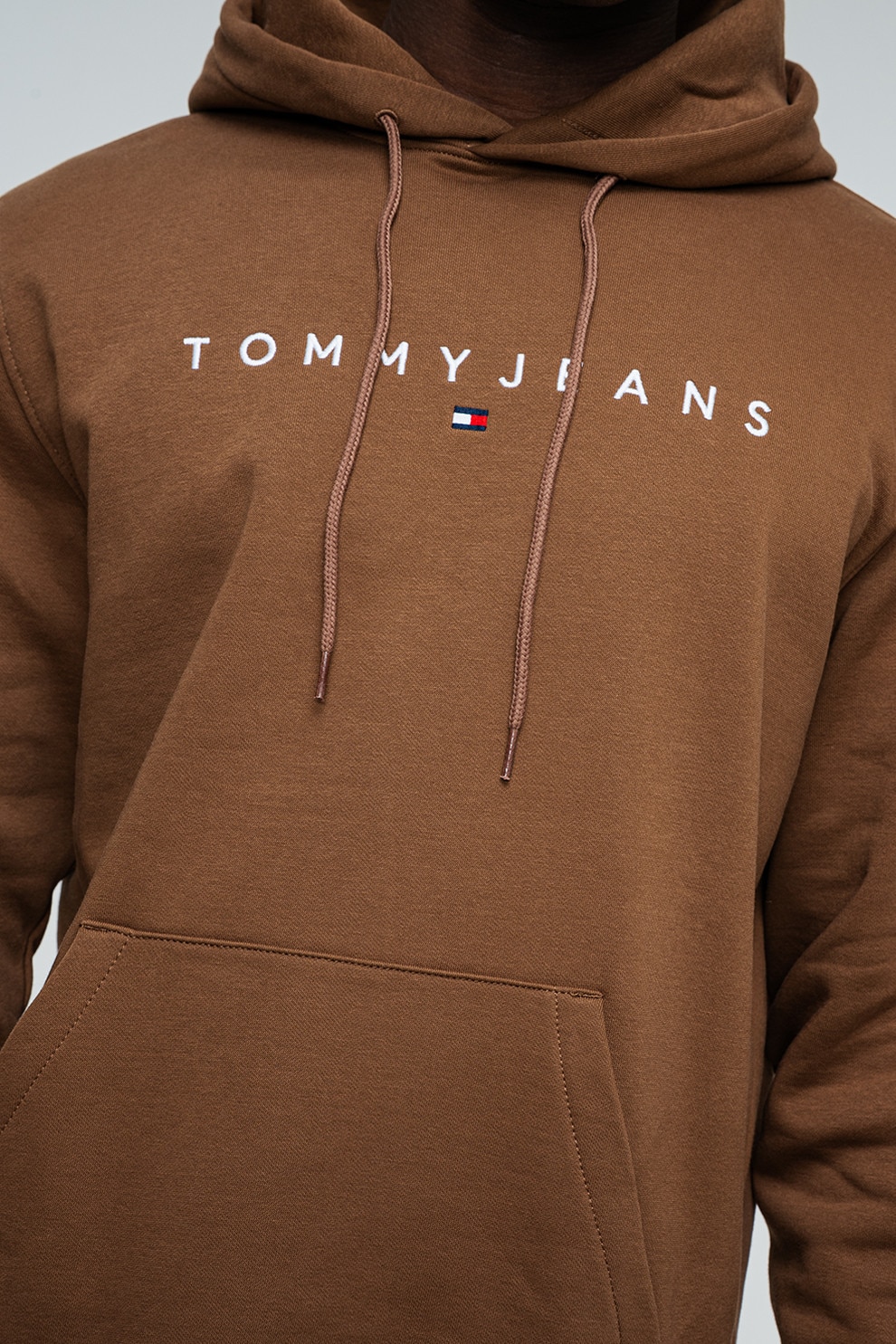 Tommy Jeans, Hanorac din amestec de bumbac cu logo brodat, Maro
