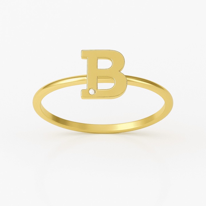 Inel din Aur 14K cu Initiala „B” cu Piatra Zirconiu