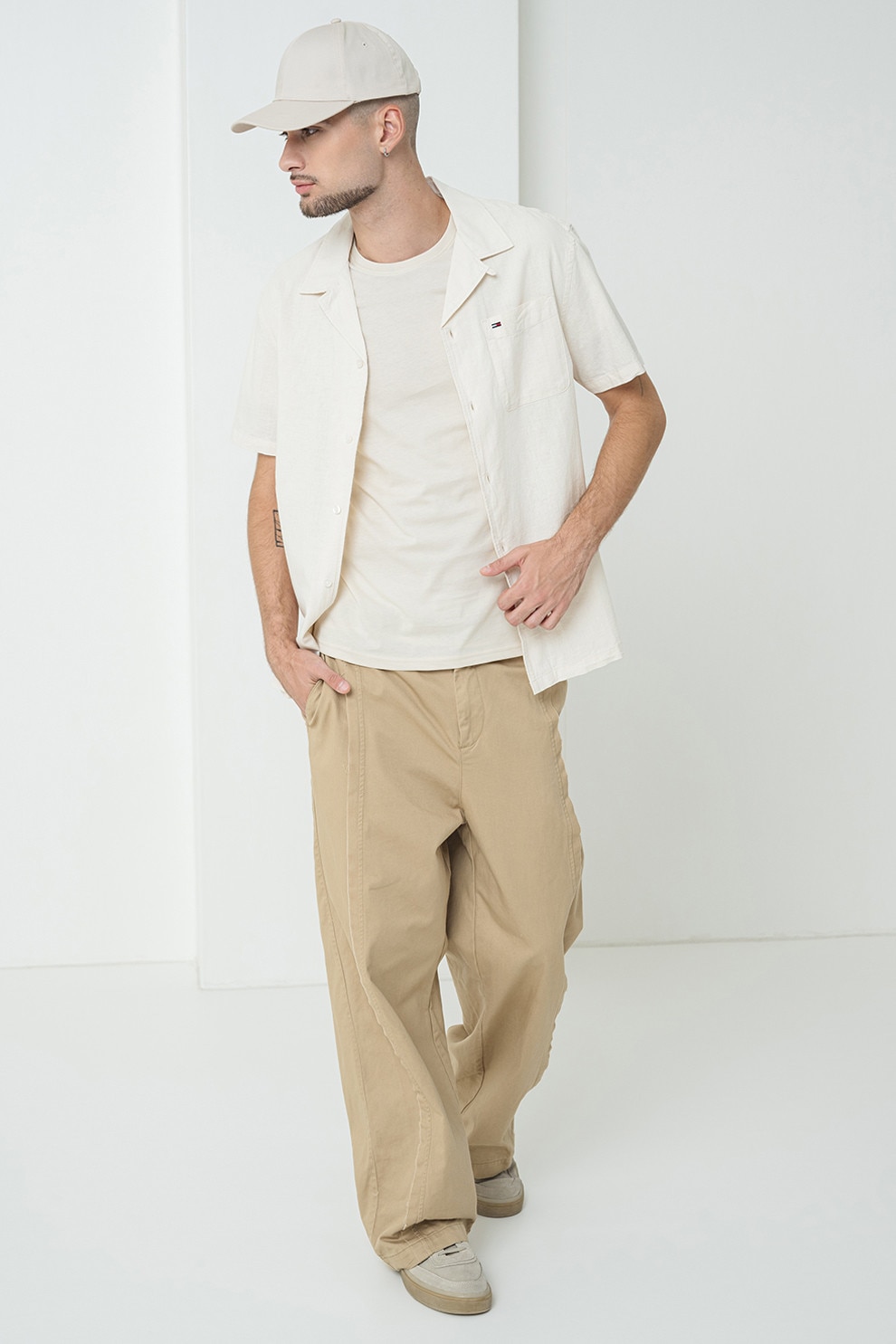 Tommy Jeans, Camasa din bumbac organic si in, Gri deschis, M