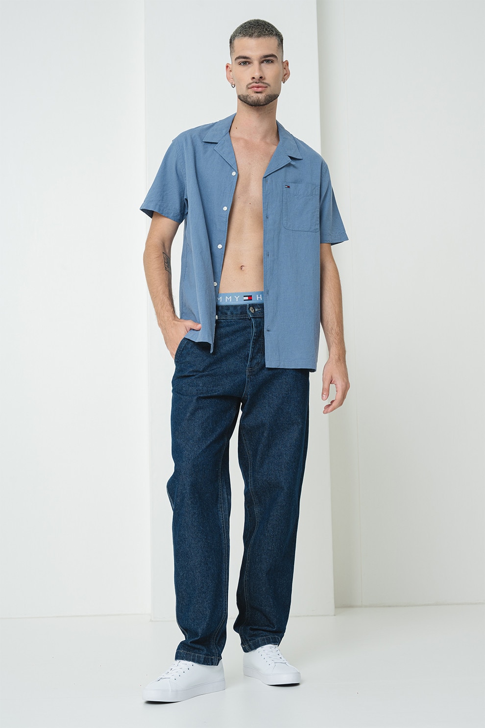 Tommy Jeans, Camasa din bumbac organic si in, Albastru prafuit, M