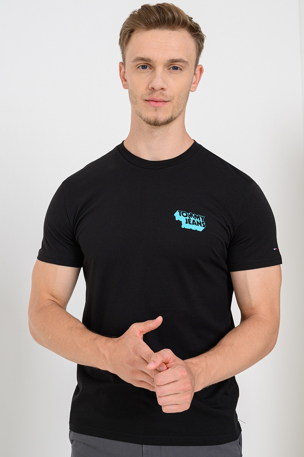 Tommy Jeans, Tricou slim fit de bumbac, Negru, Albastru, XL
