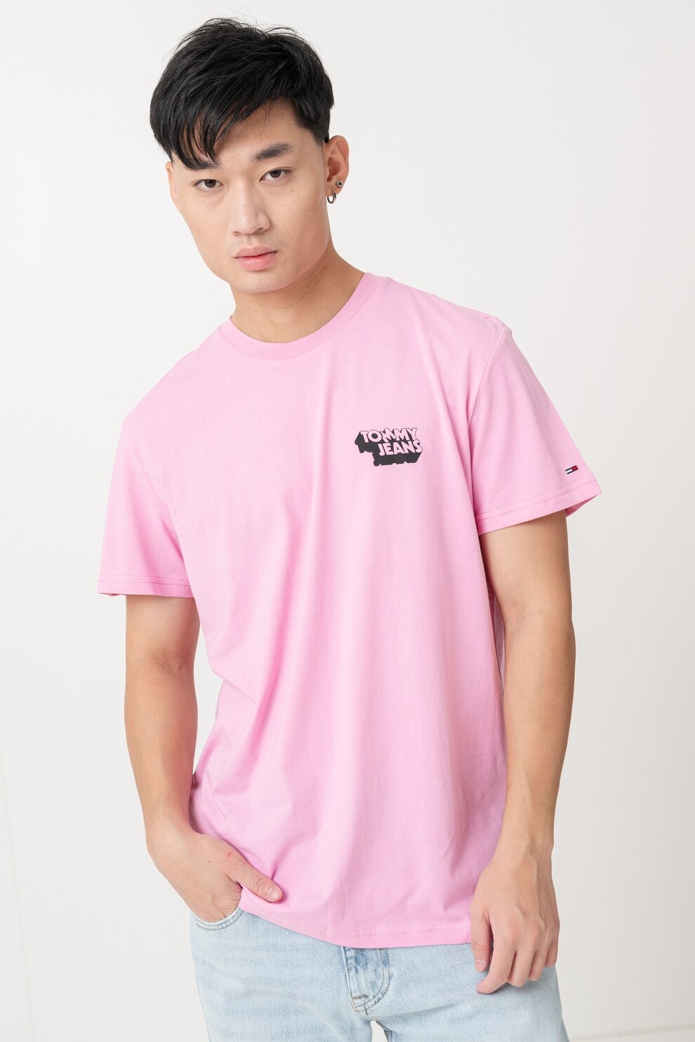 Tommy Jeans, Tricou slim fit de bumbac, Roz pastel, M