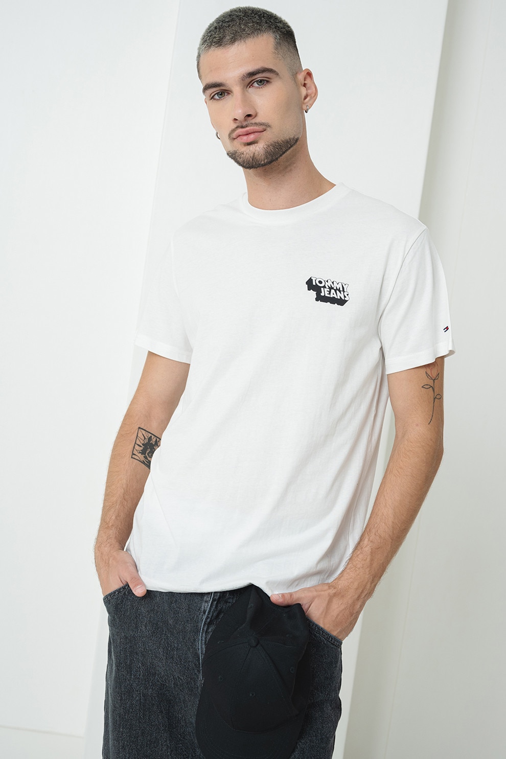 Tommy Jeans, Tricou slim fit de bumbac, Alb, Negru, L