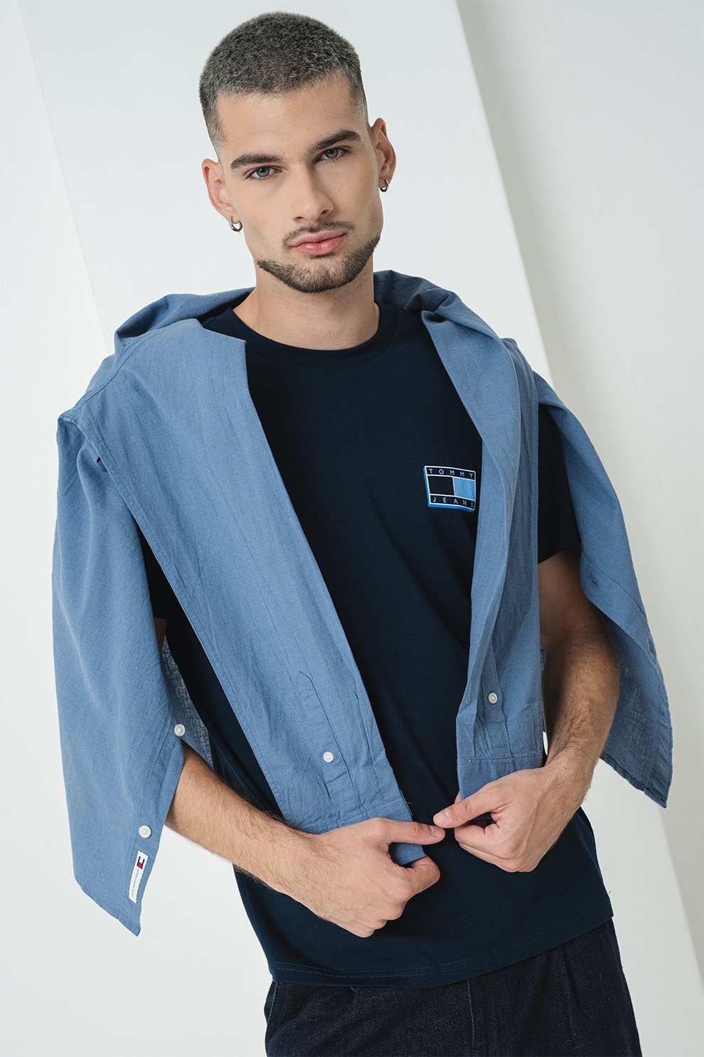 Tommy Jeans, Tricou slim fit de bumbac cu logo, Bleumarin, XL