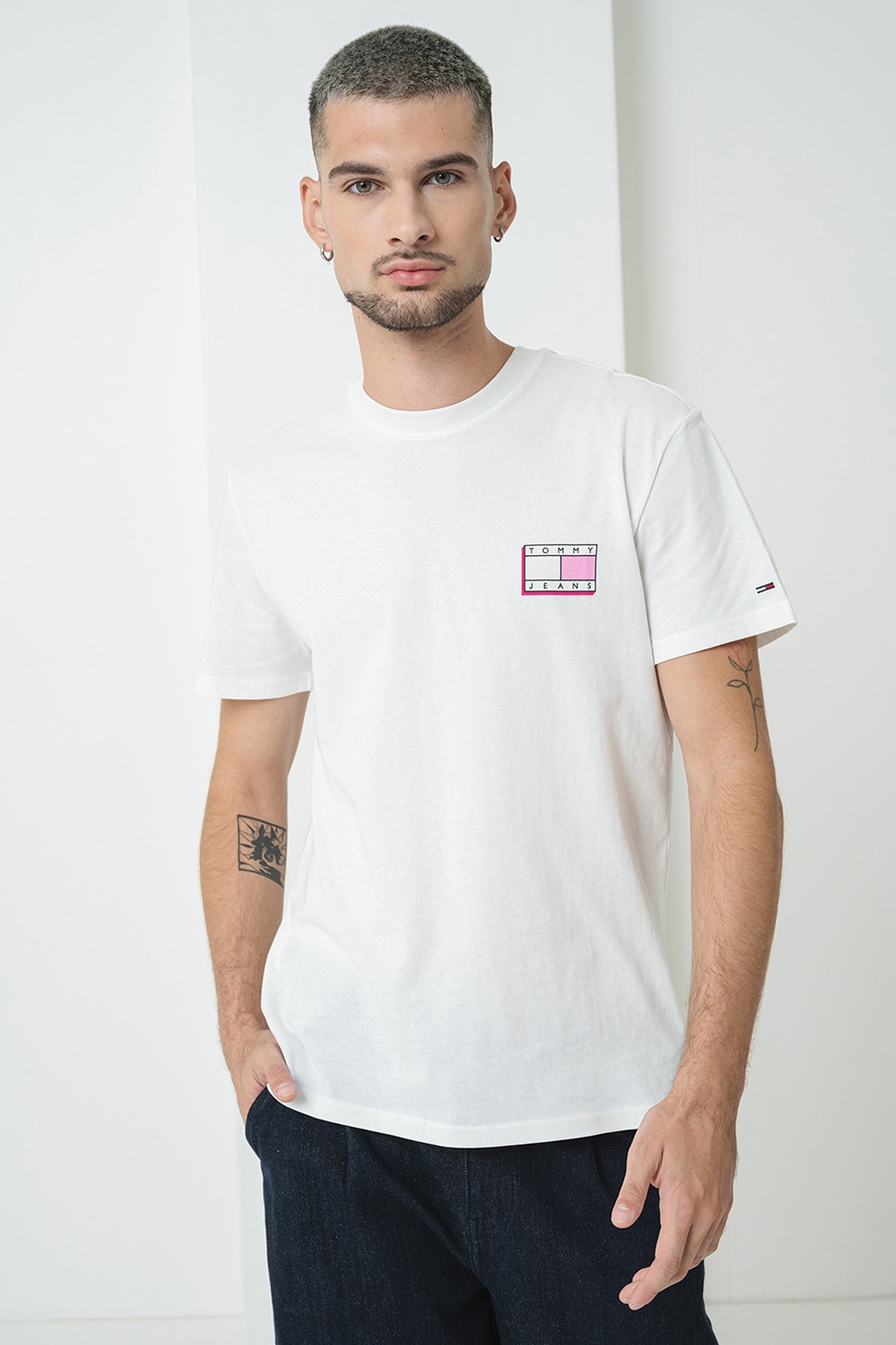 Tommy Jeans, Tricou slim fit de bumbac cu logo, Alb, Roz, 2XL