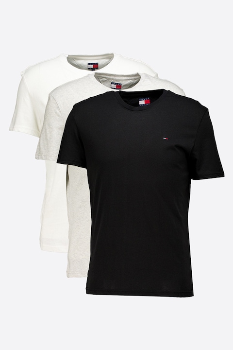 Tommy Jeans, Set de tricouri cambrate - 3 piese, Alb/Negru/Gri