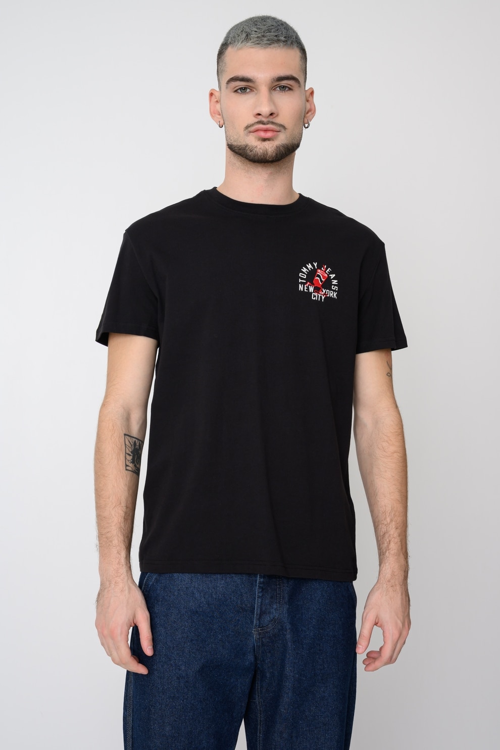 Tommy Jeans, Tricou de bumbac cu decolteu la baza gatului, Negru, L