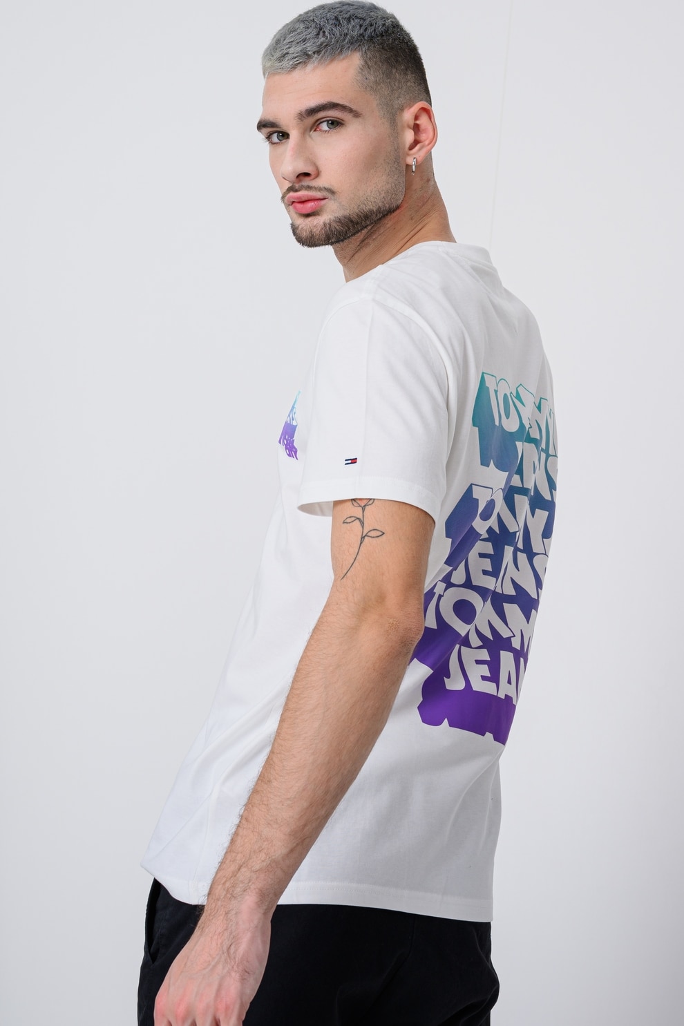 Tommy Jeans, Tricou de bumbac cu decolteu la baza gatului, Alb, L