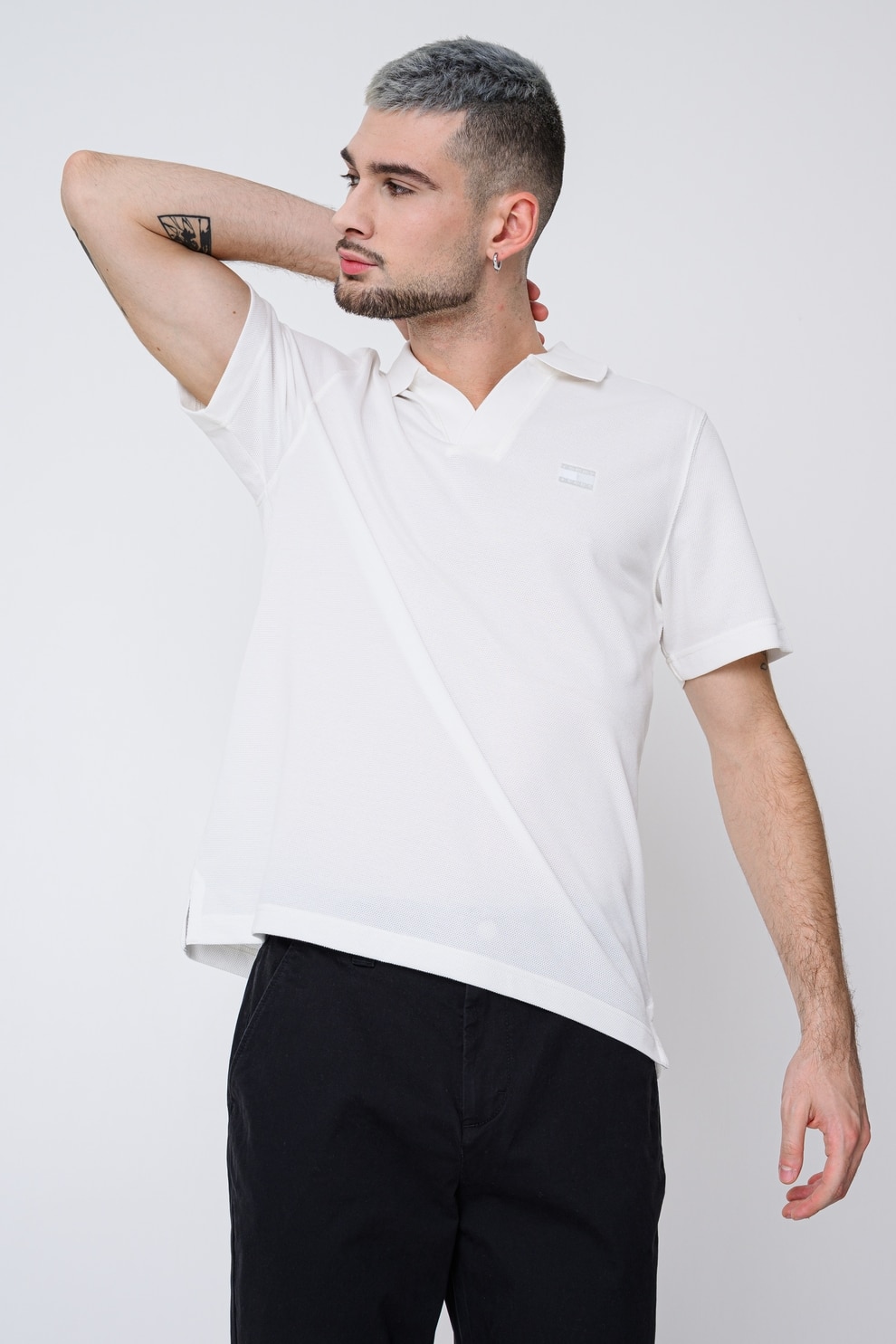 Tommy Jeans, Tricou polo din amestec de bumbac, Alb, S