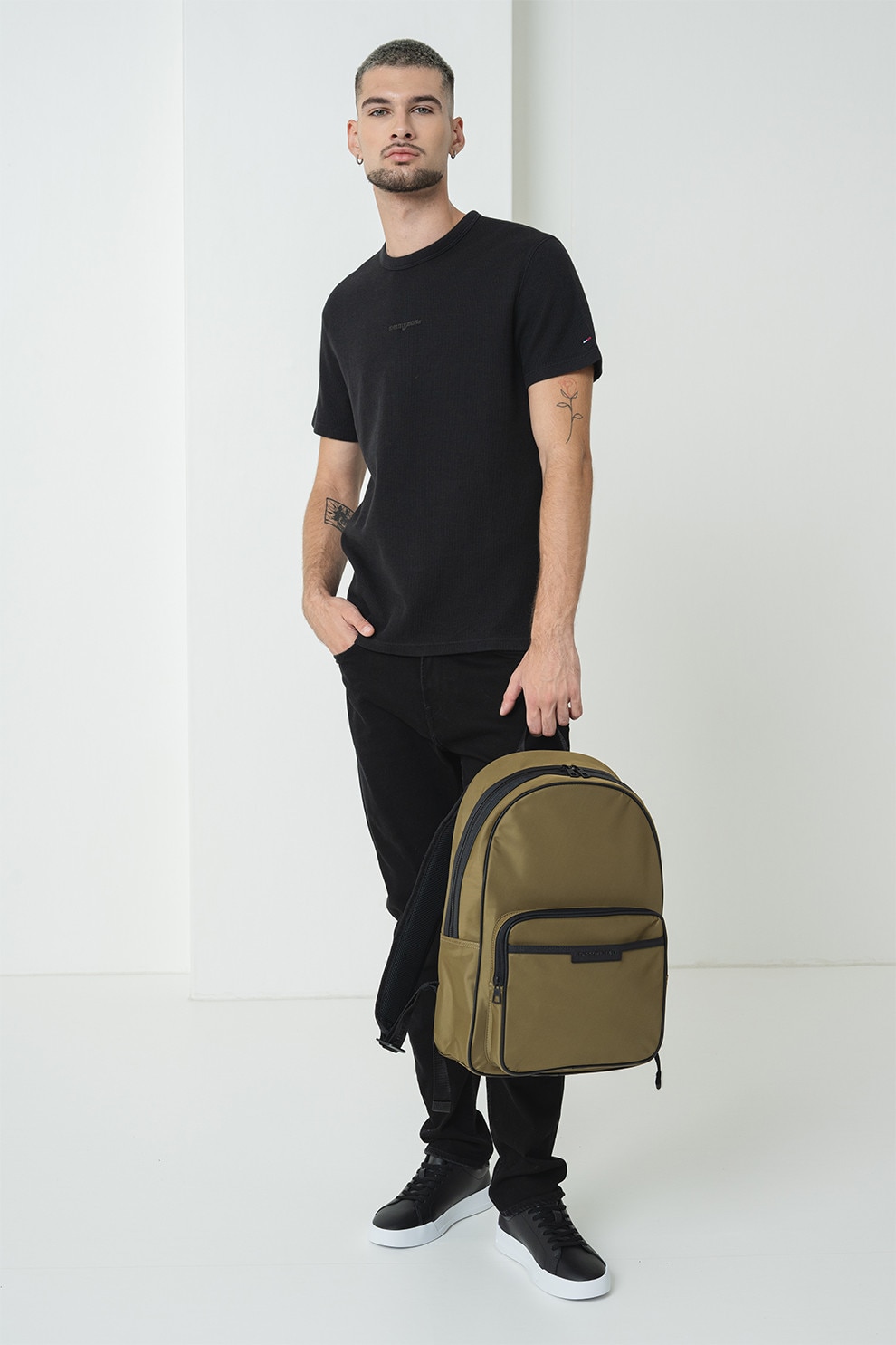 Tommy Jeans, Tricou slim fit de bumbac, Negru, XL