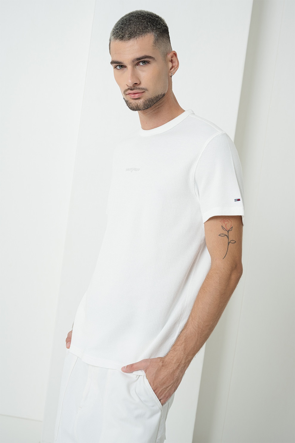 Tommy Jeans, Tricou slim fit de bumbac, Alb, Gri, XL