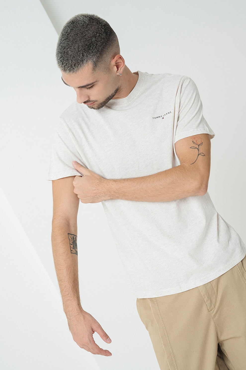 Tommy Jeans, Tricou slim fit cu logo, Gri deschis melange, XL
