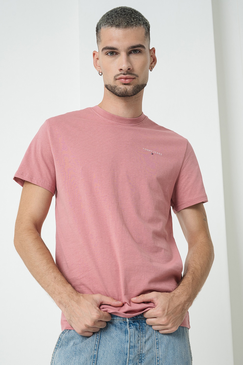 Tommy Jeans, Tricou slim fit cu logo, Roz prafuit, M