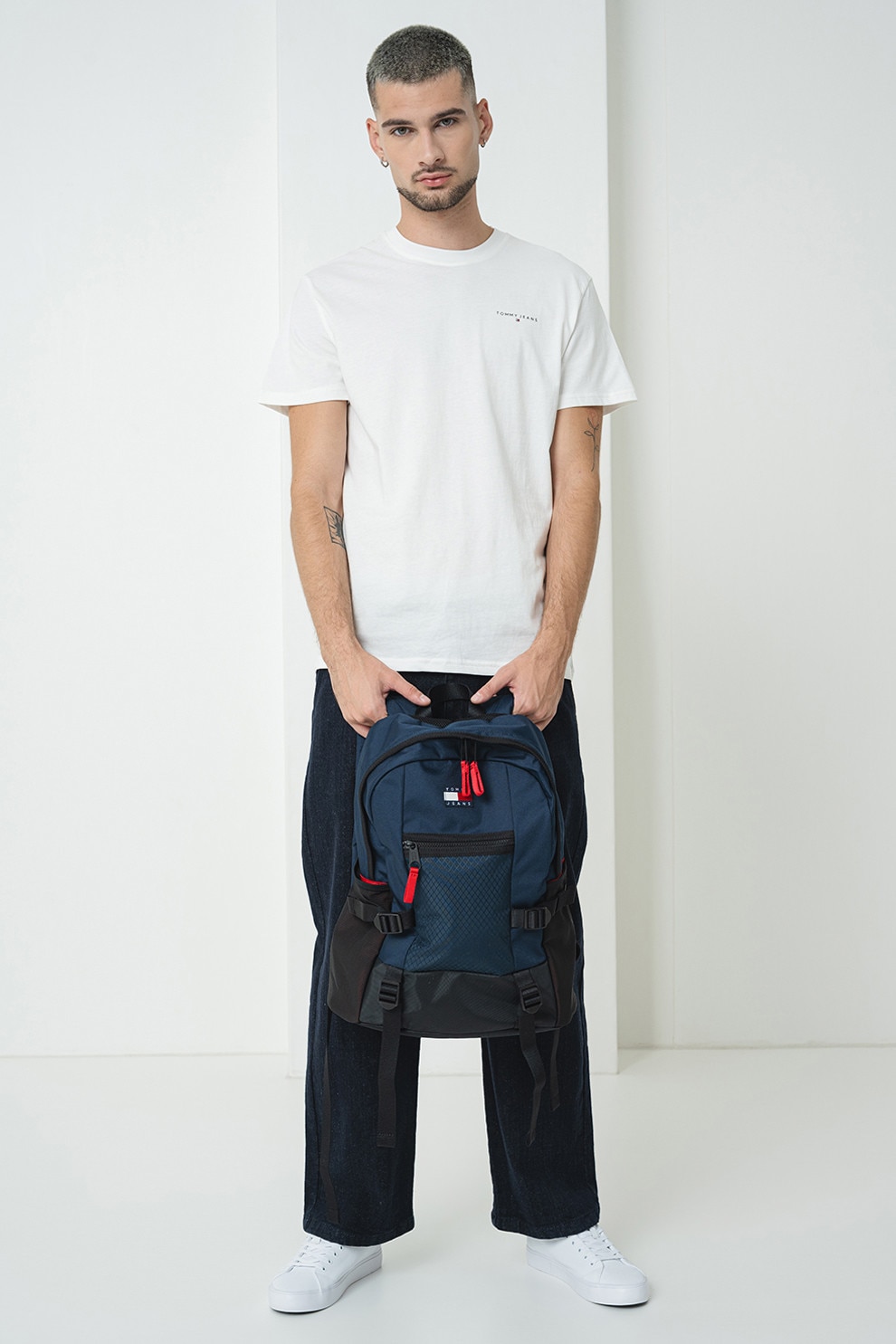 Tommy Jeans, Tricou slim fit cu logo, Alb, S