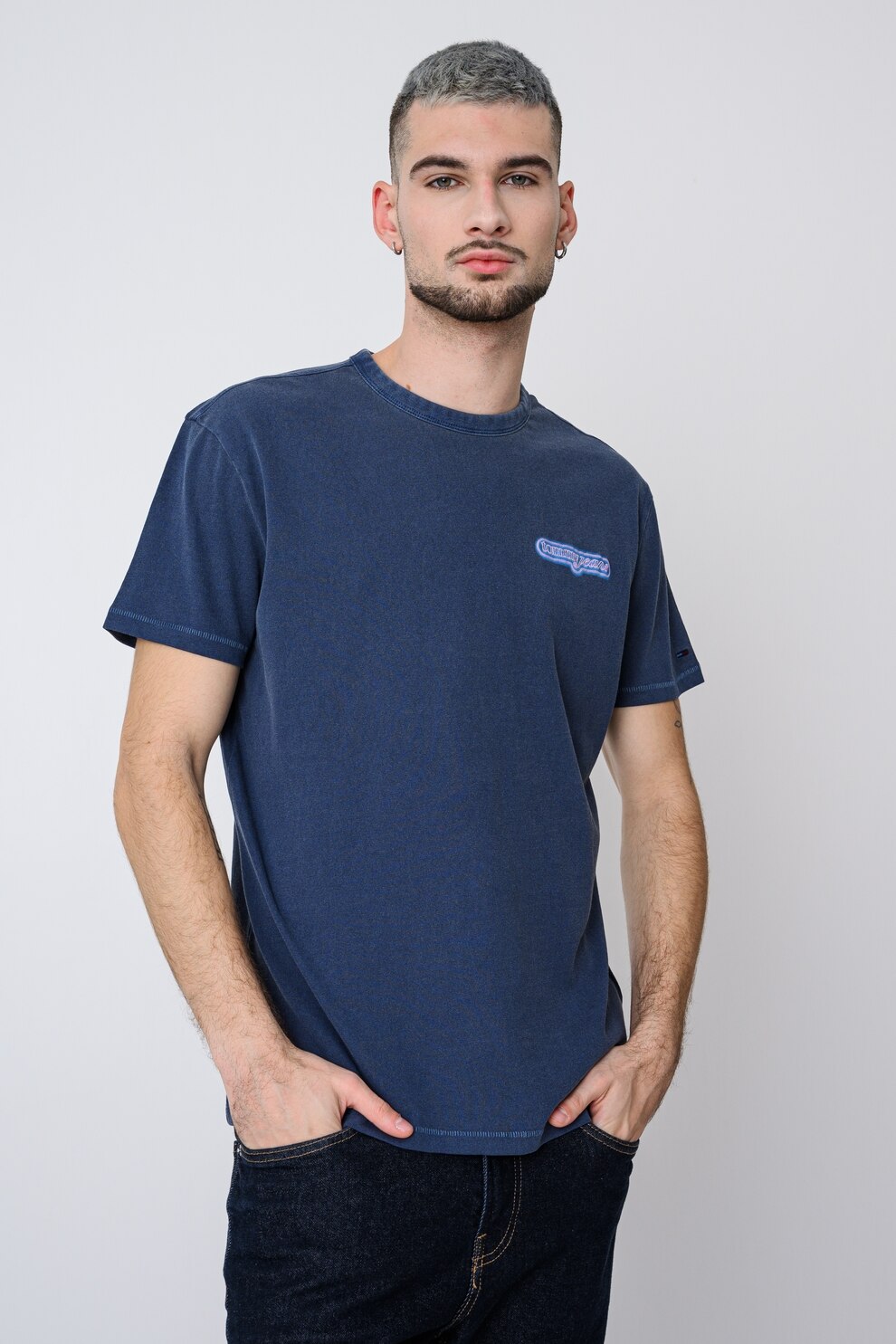 Tommy Jeans, Tricou regular fit de bumbac cu decolteu la baza gatului, Indigo, M