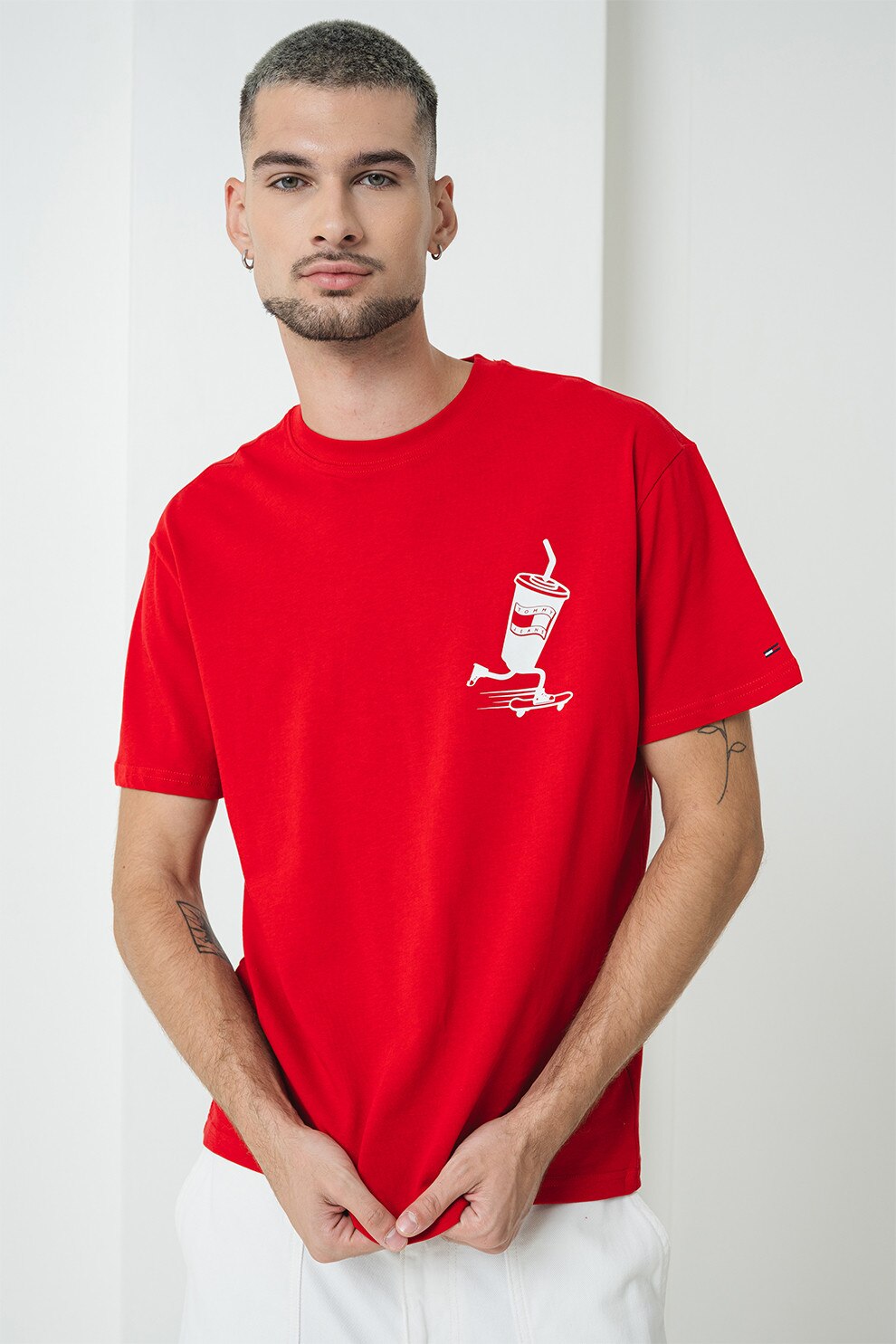 Tommy Jeans, Tricou relaxed fit cu imprimeu grafic pe partea din spate, Rosu, Alb, L