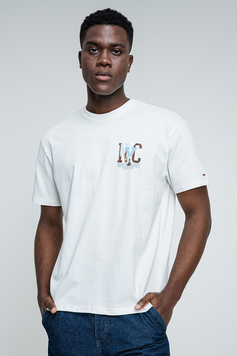 Tommy Jeans, Tricou relaxed fit cu imprimeu pe partea din spate, Rosu, Alb, Albastru, M
