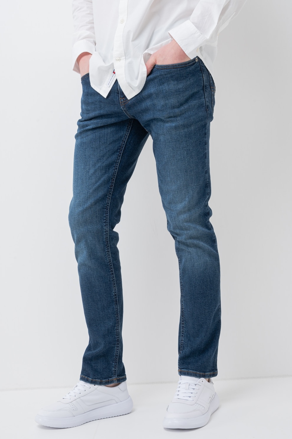 Tommy Jeans, Blugi slim fit cu aspect decolorat, Bleumarin, W36-L32