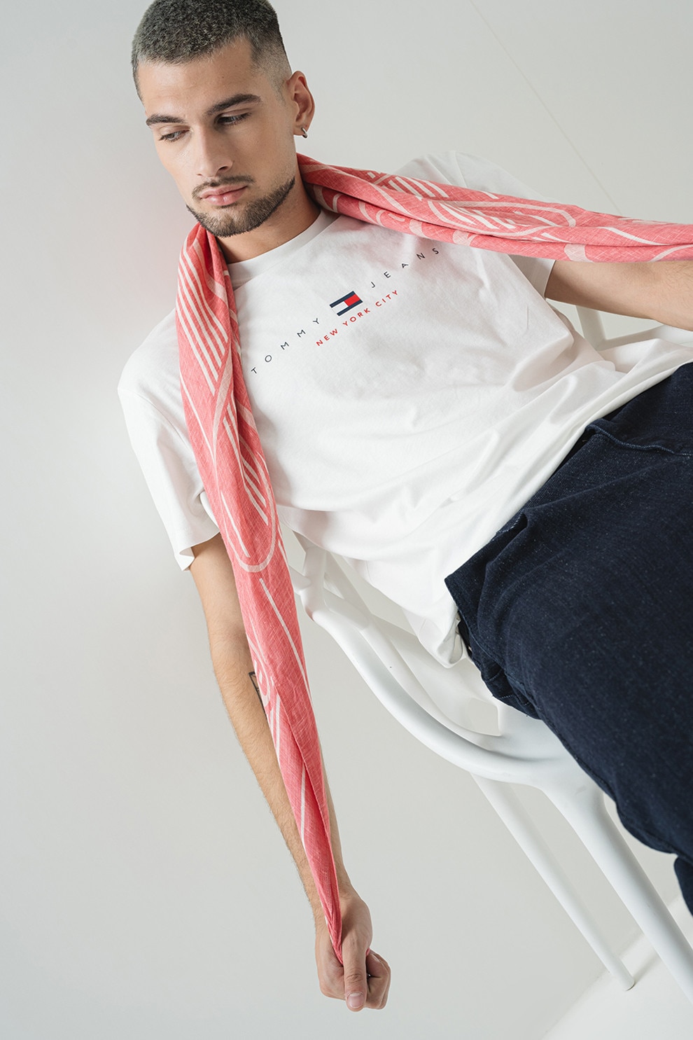 Tommy Jeans, Tricou de bumbac cu imprimeu logo, Alb murdar, L