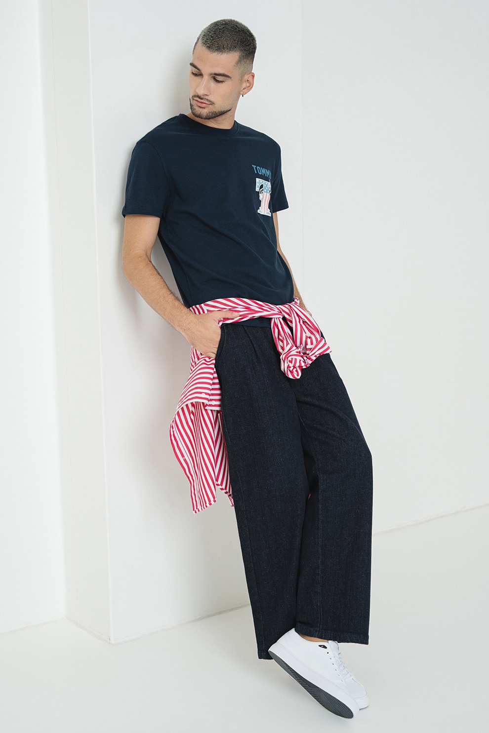 Tommy Jeans, Tricou din bumbac cu imprimeu logo, Albastru deschis, Bleumarin, M