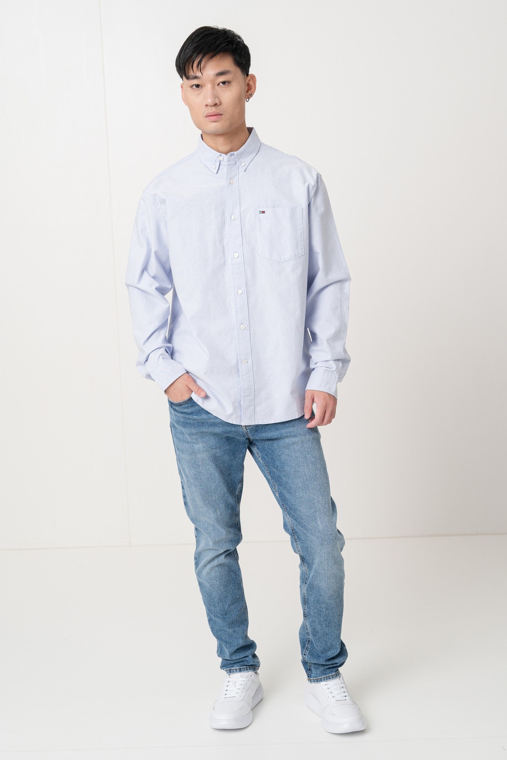 Tommy Jeans, Camasa din bumbac organic cu maneci cazute, Albastru glaciar, M