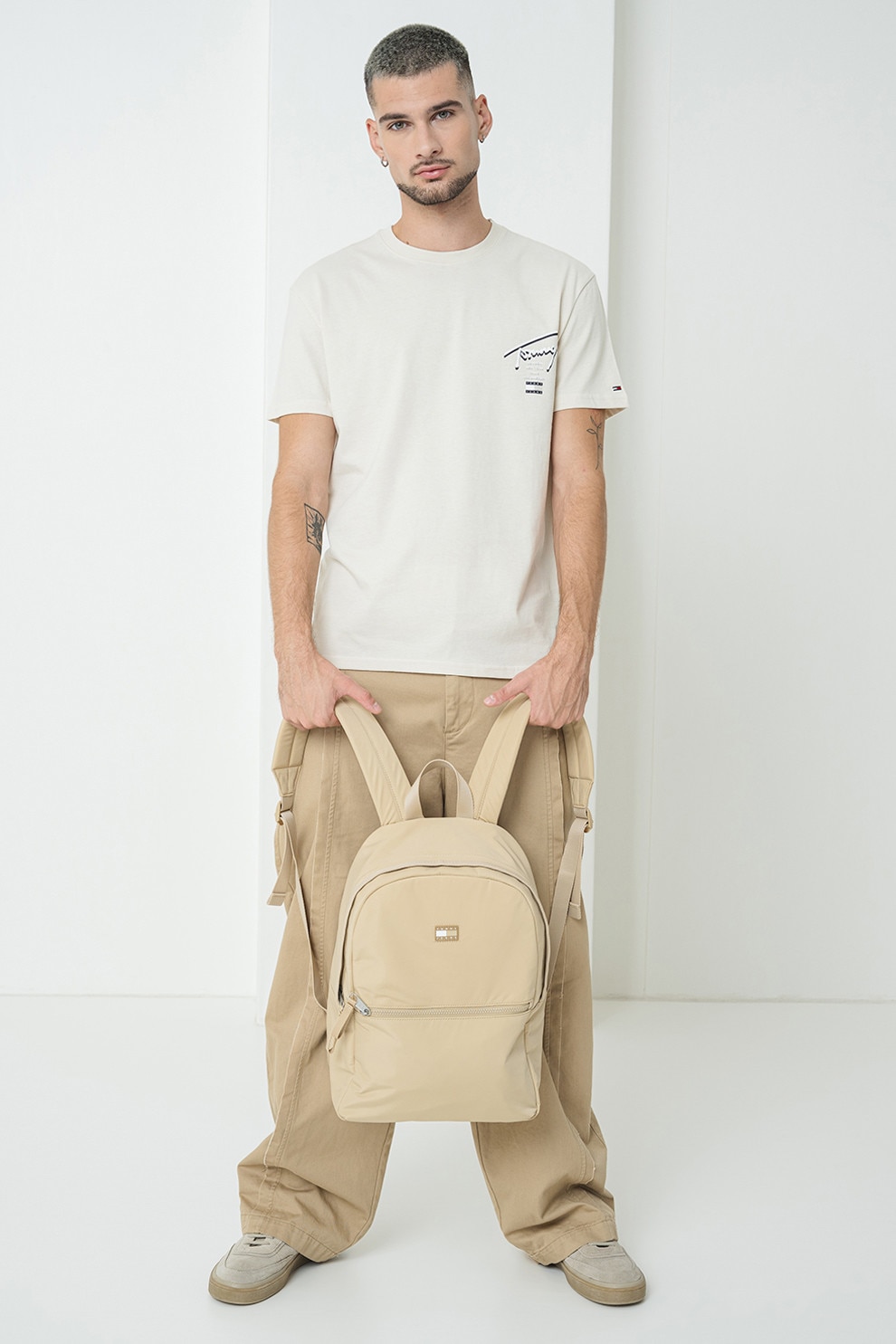 Tommy Jeans, Tricou de bumbac Signature City, Crem, 2XL